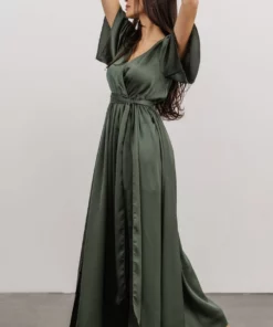BB Custom Sicily Satin Maxi Dress | Dusty Green Dresses