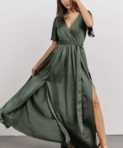 BB Custom Sicily Satin Maxi Dress | Dusty Green Dresses