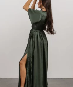 BB Custom Sicily Satin Maxi Dress | Dusty Green Dresses
