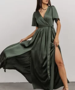 BB Custom Sicily Satin Maxi Dress | Dusty Green Dresses