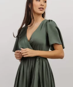 BB Custom Sicily Satin Maxi Dress | Dusty Green Dresses