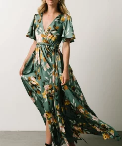 BB Custom Sicily Satin Maxi Dress | Eucalyptus Floral
