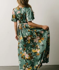 BB Custom Sicily Satin Maxi Dress | Eucalyptus Floral