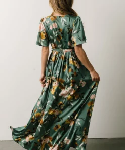 BB Custom Sicily Satin Maxi Dress | Eucalyptus Floral