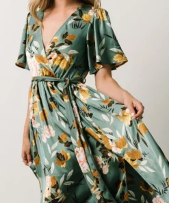 BB Custom Sicily Satin Maxi Dress | Eucalyptus Floral