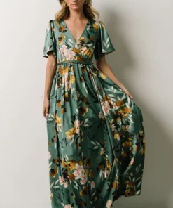 BB Custom Sicily Satin Maxi Dress | Eucalyptus Floral