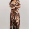 BB Custom Sicily Satin Maxi Dress | Mocha Floral Dresses
