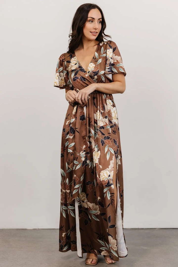 BB Custom Sicily Satin Maxi Dress | Mocha Floral Dresses 1 BB Custom Sicily Satin Maxi Dress | Mocha Floral Dresses