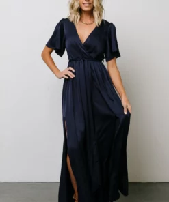BB Custom Sicily Satin Maxi Dress | Navy