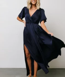 BB Custom Sicily Satin Maxi Dress | Navy