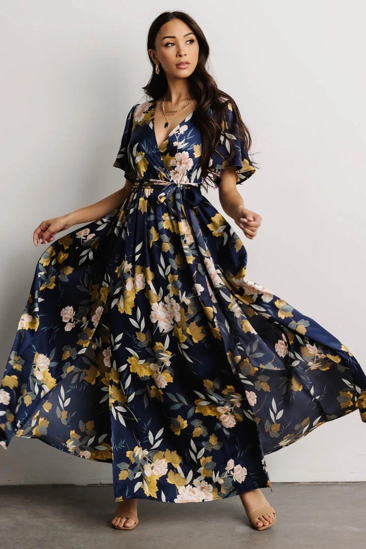 BB Custom Sicily Satin Maxi Dress | Navy Floral 4 BB Custom Sicily Satin Maxi Dress | Navy Floral