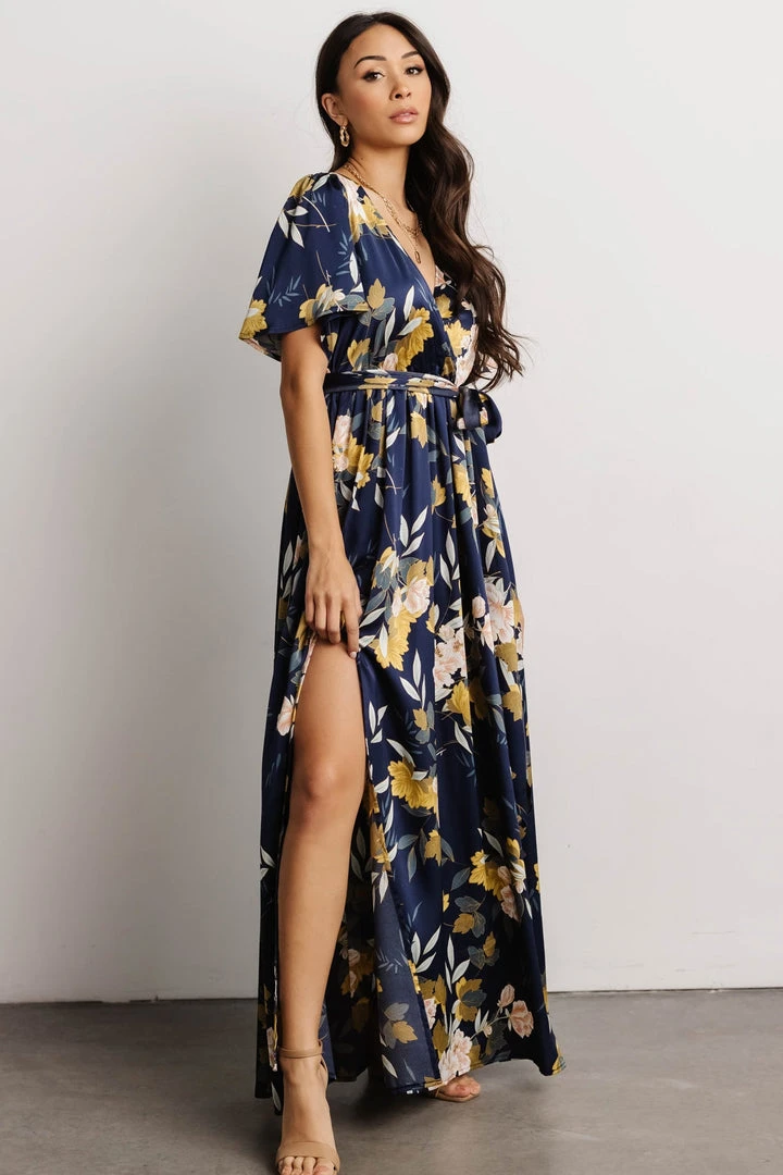BB Custom Sicily Satin Maxi Dress | Navy Floral 8 BB Custom Sicily Satin Maxi Dress | Navy Floral