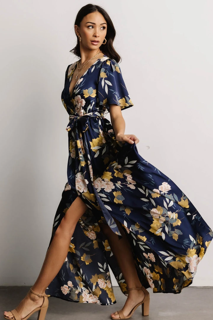 BB Custom Sicily Satin Maxi Dress | Navy Floral 6 BB Custom Sicily Satin Maxi Dress | Navy Floral