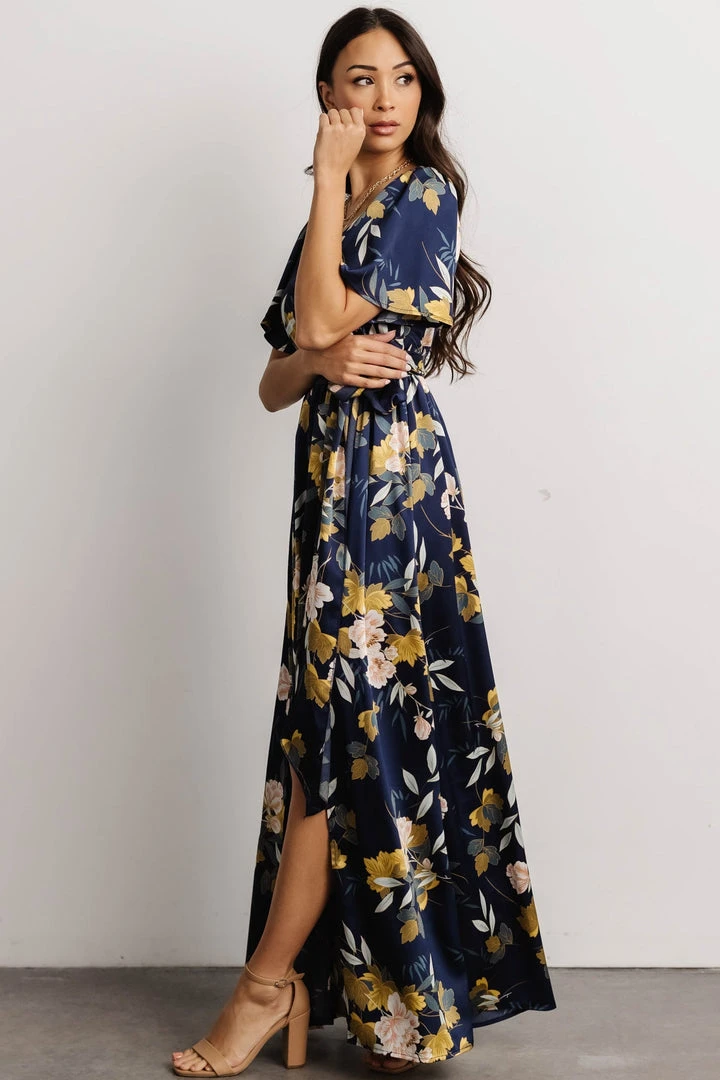 BB Custom Sicily Satin Maxi Dress | Navy Floral 5 BB Custom Sicily Satin Maxi Dress | Navy Floral