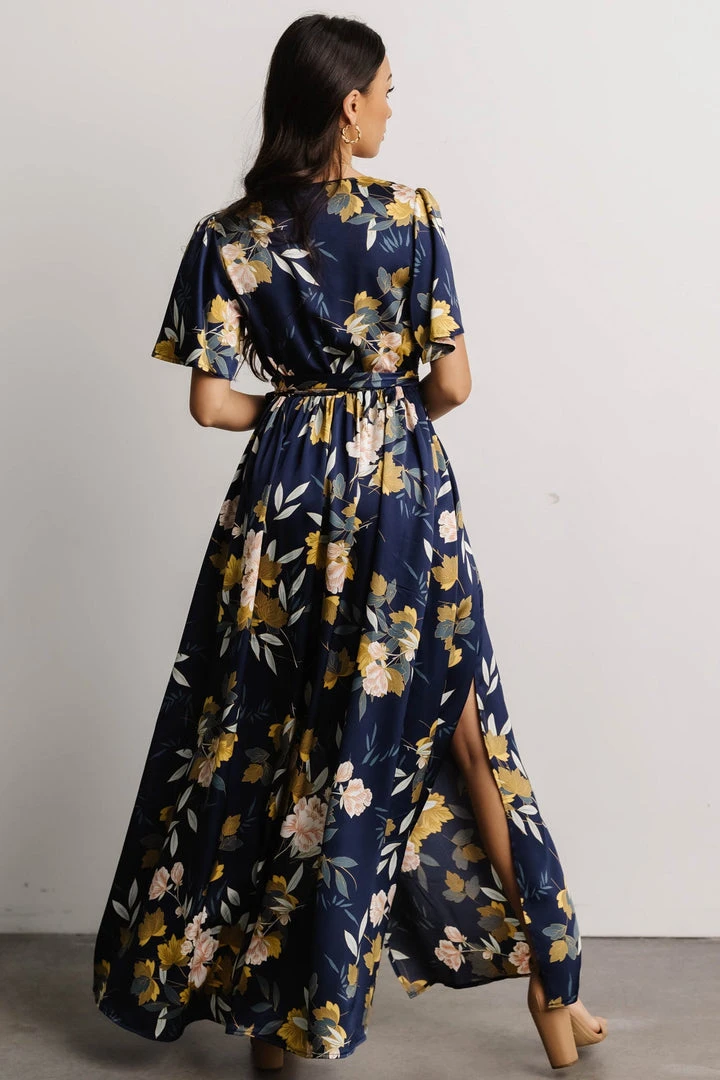 BB Custom Sicily Satin Maxi Dress | Navy Floral 7 BB Custom Sicily Satin Maxi Dress | Navy Floral
