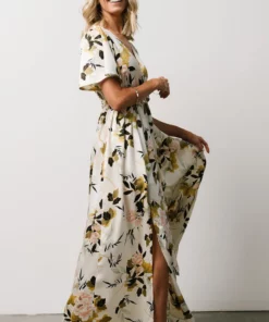 BB Custom Sicily Satin Maxi Dress | Off White Floral