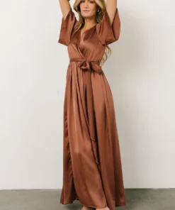 BB Custom Sicily Satin Maxi Dress | Rosy Brown