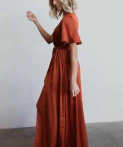 BB Custom Sicily Satin Maxi Dress | Rust