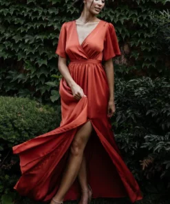 BB Custom Sicily Satin Maxi Dress | Rust
