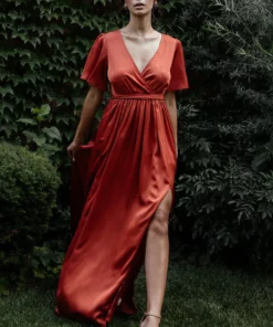 BB Custom Sicily Satin Maxi Dress | Rust
