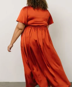 BB Custom Sicily Satin Maxi Dress | Rust