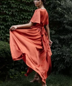 BB Custom Sicily Satin Maxi Dress | Rust