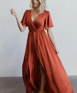 BB Custom Sicily Satin Maxi Dress | Rust