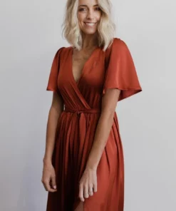 BB Custom Sicily Satin Maxi Dress | Rust