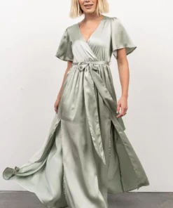 BB Custom Sicily Satin Maxi Dress | Sage