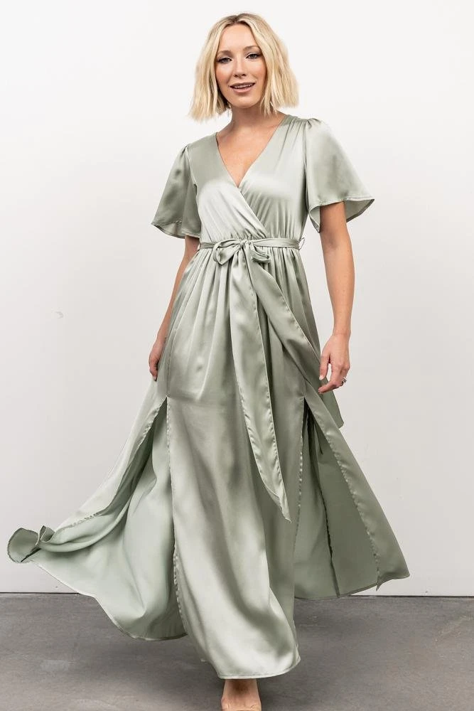 BB Custom Sicily Satin Maxi Dress | Sage 1 BB Custom Sicily Satin Maxi Dress | Sage
