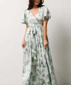 BB Custom Sicily Satin Maxi Dress | Sage Floral Dresses