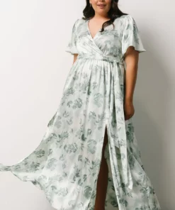 BB Custom Sicily Satin Maxi Dress | Sage Floral Dresses