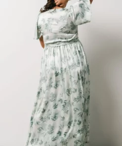 BB Custom Sicily Satin Maxi Dress | Sage Floral Dresses