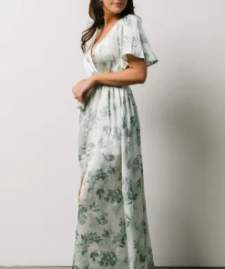 BB Custom Sicily Satin Maxi Dress | Sage Floral Dresses