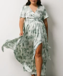 BB Custom Sicily Satin Maxi Dress | Sage Floral Dresses