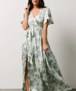 BB Custom Sicily Satin Maxi Dress | Sage Floral Dresses