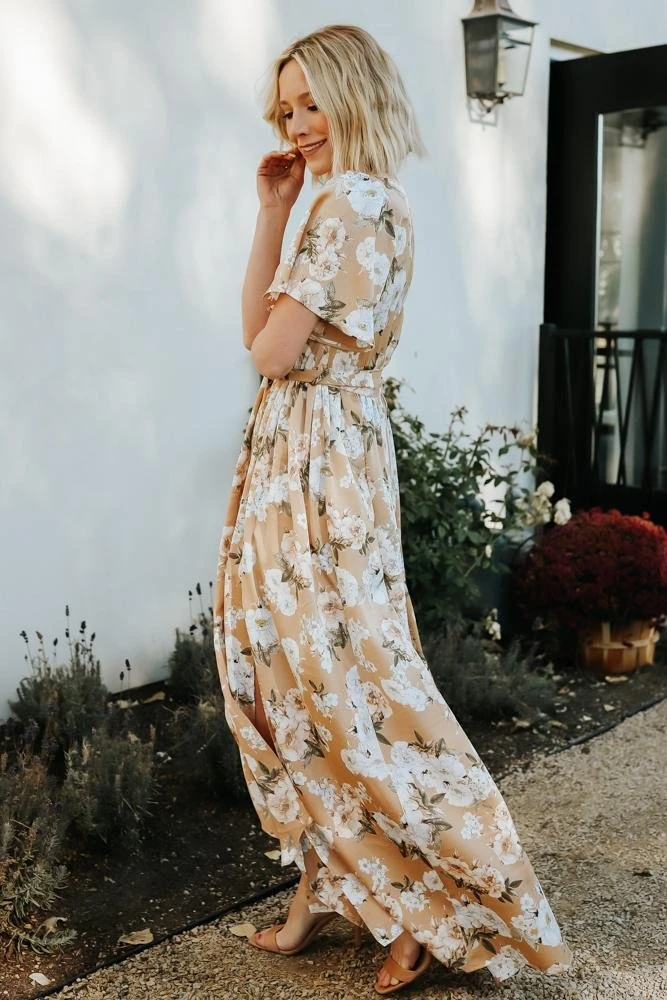 BB Custom Sicily Satin Maxi Dress | Taupe Floral Dresses 6 BB Custom Sicily Satin Maxi Dress | Taupe Floral Dresses