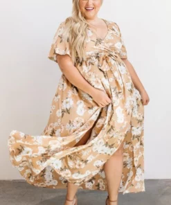 BB Custom Sicily Satin Maxi Dress | Taupe Floral Dresses 23 BB Custom Sicily Satin Maxi Dress | Taupe Floral Dresses