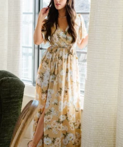 BB Custom Sicily Satin Maxi Dress | Taupe Floral Dresses