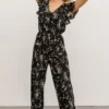 KM Silvia Ruffle Jumpsuit | Black Floral Mother Of The Bride