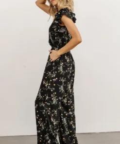 KM Silvia Ruffle Jumpsuit | Black Floral Mother Of The Bride