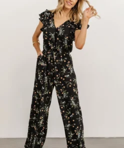 KM Silvia Ruffle Jumpsuit | Black Floral Mother Of The Bride