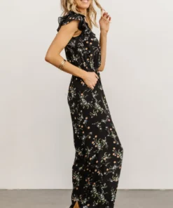 KM Silvia Ruffle Jumpsuit | Black Floral Mother Of The Bride