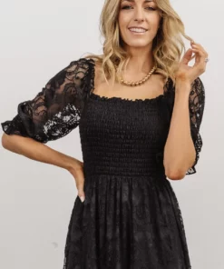 BB Custom Stella Smocked Lace Maxi Dress | Black Dresses