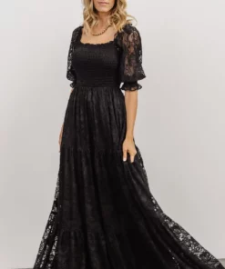 BB Custom Stella Smocked Lace Maxi Dress | Black Dresses