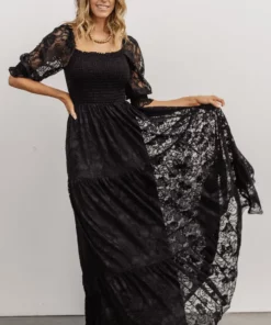 BB Custom Stella Smocked Lace Maxi Dress | Black Dresses