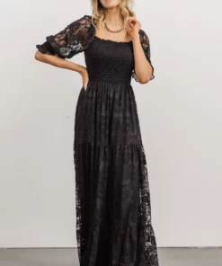 BB Custom Stella Smocked Lace Maxi Dress | Black Dresses