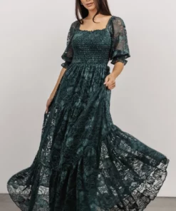 BB Custom Dresses Stella Smocked Lace Maxi Dress | Deep Topaz