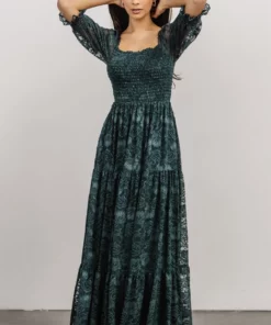 BB Custom Dresses Stella Smocked Lace Maxi Dress | Deep Topaz