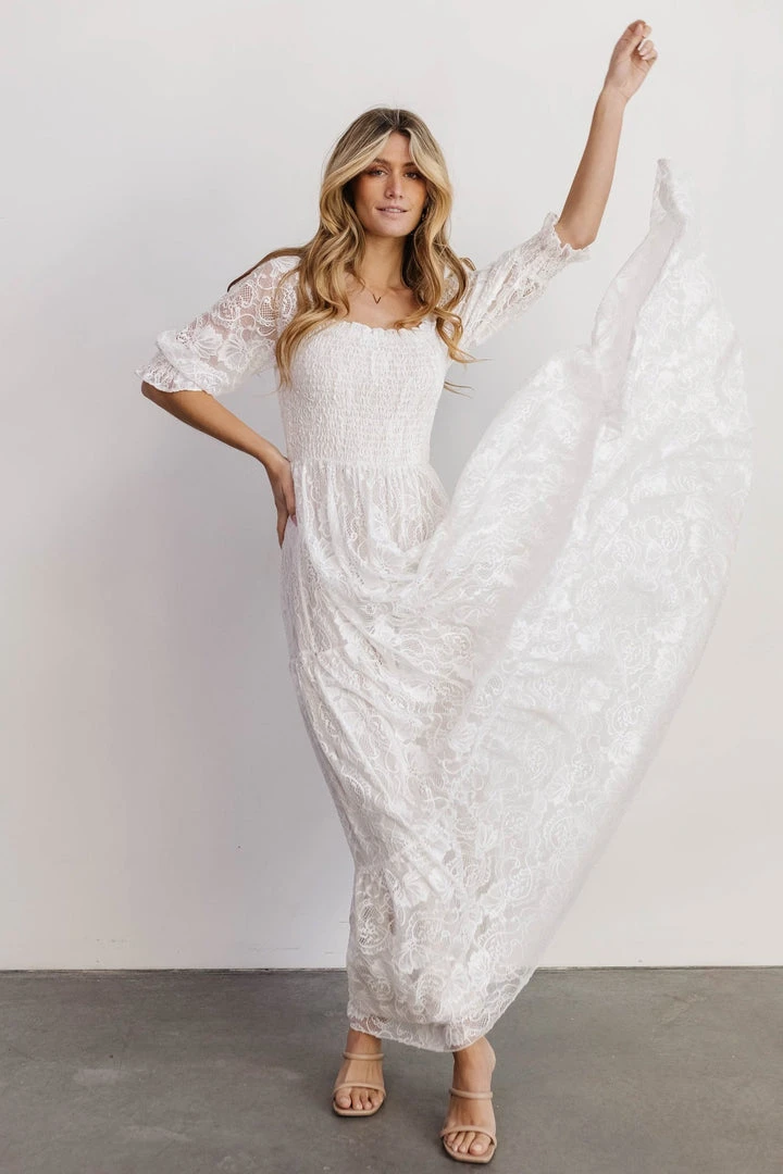 BB Custom Stella Smocked Lace Maxi Dress | Off White Dresses 8 BB Custom Stella Smocked Lace Maxi Dress | Off White Dresses